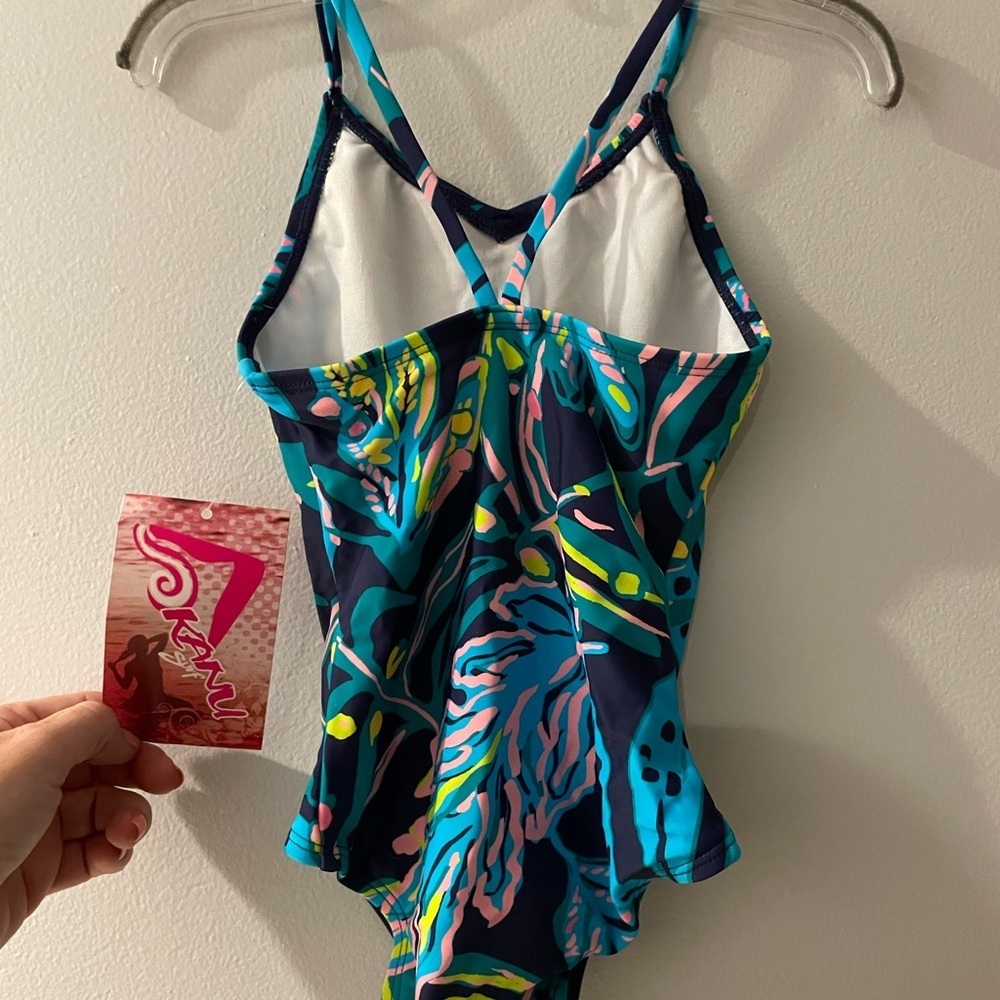 Kanu Surf Girls' Navy & Aqua Tropical Print One-Piece Swimsuit NWT size 4T - Picture 5 of 5
